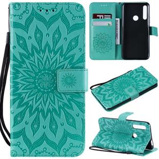 Pressed Printing Sunflower Pattern Horizontal Flip PU Leather Case for Huawei P Smart Z / Y9 Prime (2019), with Holder & Card Slots & Wallet & Lanyard (Green)