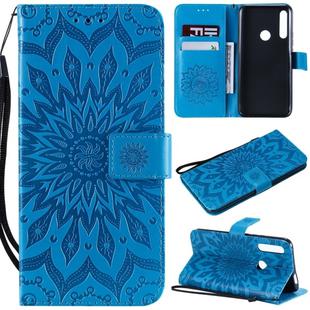 Pressed Printing Sunflower Pattern Horizontal Flip PU Leather Case for Huawei P Smart Z / Y9 Prime (2019), with Holder & Card Slots & Wallet & Lanyard (Blue)