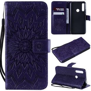 Pressed Printing Sunflower Pattern Horizontal Flip PU Leather Case for Huawei P Smart Z / Y9 Prime (2019), with Holder & Card Slots & Wallet & Lanyard (Purple)