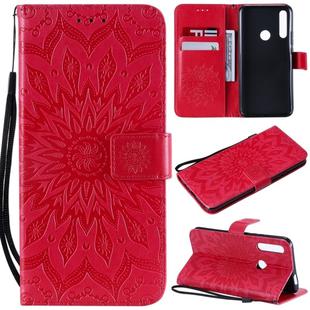 Pressed Printing Sunflower Pattern Horizontal Flip PU Leather Case for Huawei P Smart Z / Y9 Prime (2019), with Holder & Card Slots & Wallet & Lanyard (Red)