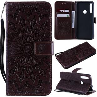 Pressed Printing Sunflower Pattern Horizontal Flip PU Leather Case for Huawei P Smart Z / Y9 Prime (2019), with Holder & Card Slots & Wallet & Lanyard (Brown)