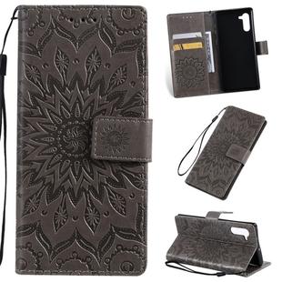 Pressed Printing Sunflower Pattern Horizontal Flip PU Leather Case for Galaxy Note 10, with Holder & Card Slots & Wallet & Lanyard (Grey)