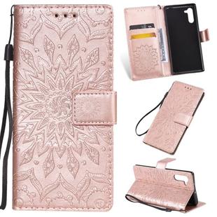 Pressed Printing Sunflower Pattern Horizontal Flip PU Leather Case for Galaxy Note 10, with Holder & Card Slots & Wallet & Lanyard (Rose Gold)