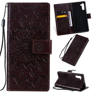 Pressed Printing Sunflower Pattern Horizontal Flip PU Leather Case for Galaxy Note 10, with Holder & Card Slots & Wallet & Lanyard (Brown)
