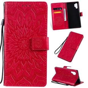 Pressed Printing Sunflower Pattern Horizontal Flip PU Leather Case for Galaxy Note 10+ / Note 10 Pro, with Holder & Card Slots & Wallet & Lanyard (Red)