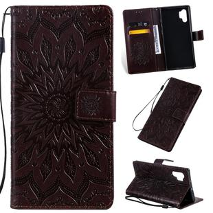 Pressed Printing Sunflower Pattern Horizontal Flip PU Leather Case for Galaxy Note 10+ / Note 10 Pro, with Holder & Card Slots & Wallet & Lanyard (Brown)