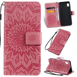 Pressed Printing Sunflower Pattern Horizontal Flip PU Leather Case for Galaxy A10e, with Holder & Card Slots & Wallet & Lanyard (Pink)