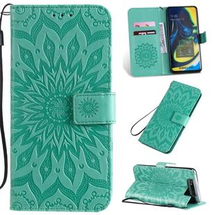 Pressed Printing Sunflower Pattern Horizontal Flip PU Leather Case for Galaxy A80, with Holder & Card Slots & Wallet & Lanyard (Green)