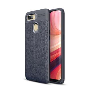 Litchi Texture TPU Shockproof Case for OPPO A7 (Navy Blue)