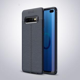 Litchi Texture TPU Shockproof Case for Galaxy S10+ (Navy Blue)