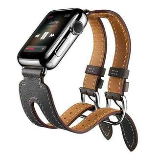 Kakapi for Apple Watch 42mm Fashionable Classical Double-buckle Cowhide Top Genuine Leather Watch Band(Black)