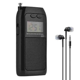K-605 Portable FM / AM / SW Full Band Stereo Radio, Support TF Card (Black)