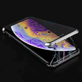For iPhone XS Max Ultra-Thin Angular Frame Magnetic Absorption Double-Sided Tempered Glass Shell (Silver)