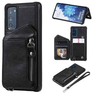 For Samsung Galaxy S20 FE Zipper Double Buckle Shockproof Protective Case with Stand & Photo Holder & Wallet Function(Black)