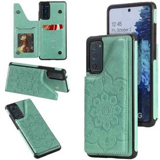 For Samsung Galaxy S20 FE 5G Flower Embossing Pattern Shockproof Protective Case with Holder & Card Slots & Photo Frame(Green)