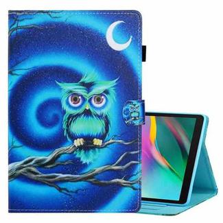 For Samsung Galaxy Tab A7 Lite 8.7 (2021) T220 Coloured Drawing Stitching Horizontal Flip Leather Case with Holder & Card Slot(Moon Owl)