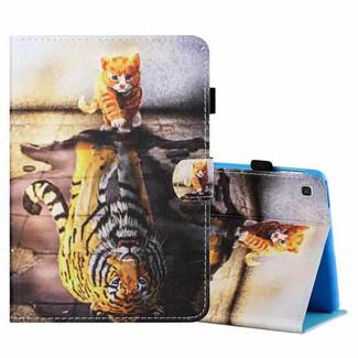 For Samsung Galaxy Tab A7 Lite 8.7 (2021) T220 Coloured Drawing Stitching Horizontal Flip Leather Case with Holder & Card Slot(Cat and Tiger)