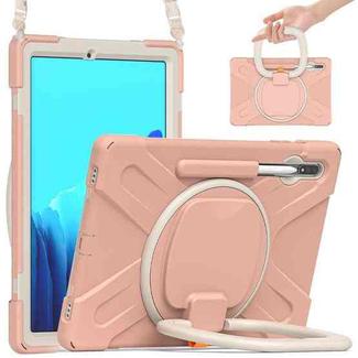 For Samsung Galaxy Tab S8+ / Tab S8 Plus /  Tab S7 FE / Tab S7+ T970/T975 Silicone + PC Protective Case with Holder & Shoulder Strap(Rose Gold)