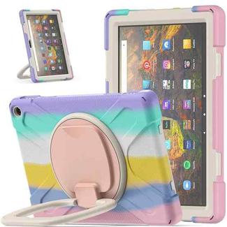 Silicone + PC Protective Case with Holder & Shoulder Strap For Amazon Kindle Fire HD 10 2021(Colorful Pink)