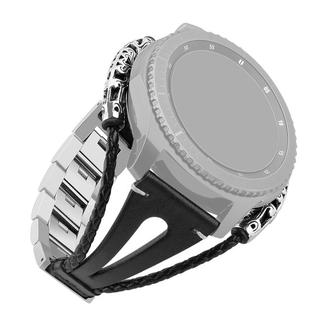 For Galaxy Watch / Gear S3 46mm Metal Woven Sheepskin Rope Chain Leather Watch Band, Style:A(Black)