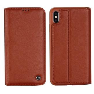 For iPhone XR GEBEI Shockproof TPU + PU Horizontal Flip Leather Case with Card Slots & Holder(Brown)
