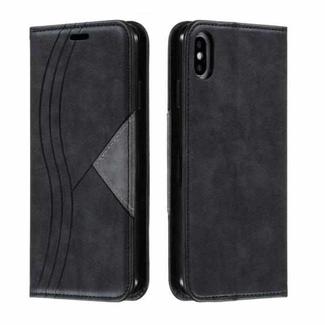 For iPhone XS Max Splicing Color Magnetic Hem Horizontal Flip Leather Case with Holder & Card Slots(Black)
