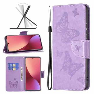For Xiaomi 12 Two Butterflies Embossing Leather Phone Case(Purple)