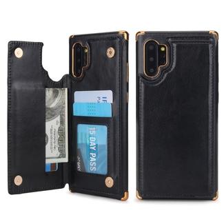 For Galaxy Note 10+ POLA TPU + PC Plating Full Coverage Protective Case with Holder & Card Slots & Photo Frame(Black)