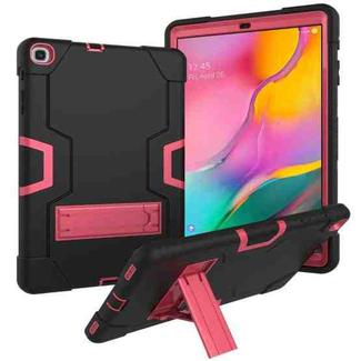 For Galaxy Tab A 10.1 (2019) T510 Contrast Color Silicone + PC Combination Case with Holder(Black + Rose Red)