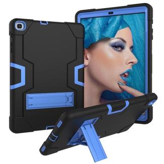 For Galaxy Tab A 10.1 (2019) T510 Contrast Color Silicone + PC Combination Case with Holder(Black + Blue)