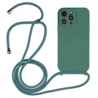 For iPhone 14 Pro Crossbody Lanyard Liquid Silicone Case(Pine Needle Green)