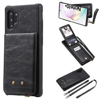 For Galaxy Note 10+ Vertical Flip Shockproof Leather Protective Case with Long Rope, Support Card Slots & Bracket & Photo Holder & Wallet Function(Black)