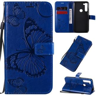 For Motorola Moto G8 Power 3D Butterflies Embossing Pattern Horizontal Flip Leather Case with Holder & Card Slot & Wallet & Lanyard(Blue)