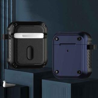 For AirPods 1 / 2 Wing TPU + PC Shockproof Earphone Protective Case(Black Blue)
