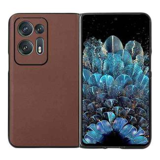 For OPPO Find N2 Lambskin Texture Genuine Leather Phone Case(Brown)