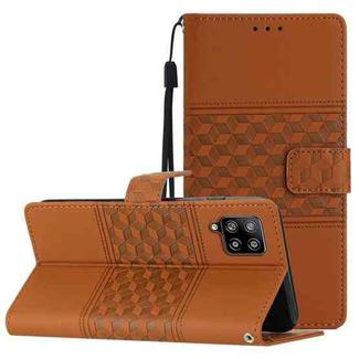 For Samsung Galaxy M32 Diamond Embossed Skin Feel Leather Phone Case with Lanyard(Brown)