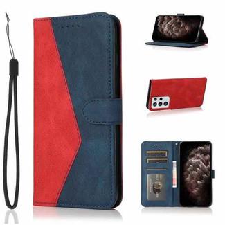 For Samsung Galaxy S21 Ultra 5G Dual-color Stitching Leather Phone Case(Red Blue)