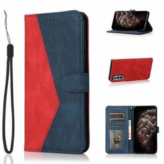 For Samsung Galaxy S21 FE 5G Dual-color Stitching Leather Phone Case(Red Blue)