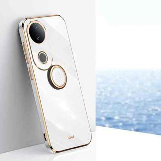 For vivo S20 XINLI Straight Edge 6D Electroplate TPU Phone Case with Ring Holder(White)
