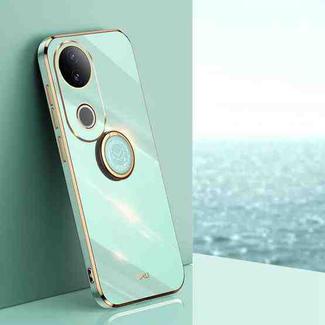 For vivo S20 XINLI Straight Edge 6D Electroplate TPU Phone Case with Ring Holder(Mint Green)