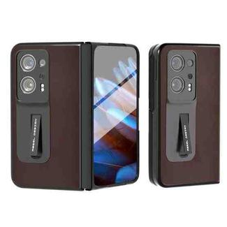 For OPPO Find N2 Integrated Genuine Leather Xiaoya Series Phone Case with Holder(Coffee)