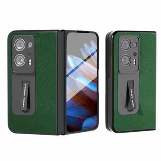 For OPPO Find N2 ABEEL Integrated Black Edge Genuine Leather Mino Phone Case with Holder(Green)
