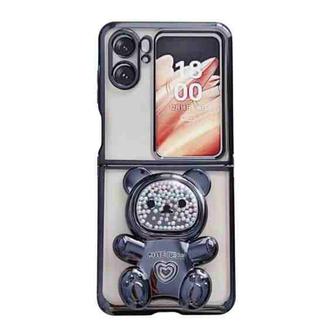 For OPPO Find N2 Flip Electroplating TPU Shockproof Protective Phone Case with Holder(Black)