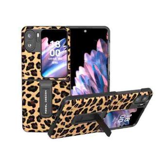 For OPPO Find N2 Flip Black Edge Leopard Phone Case with Holder(Champagne Gold)