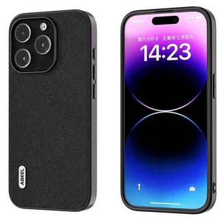 For iPhone 15 Pro ABEEL Genuine Leather + PC Litchi Texture Phone Case(Black)