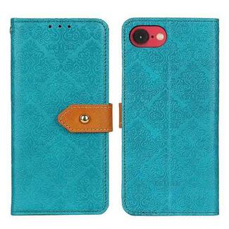 For iPhone 16e European Floral Embossed Leather Phone Case(Blue)