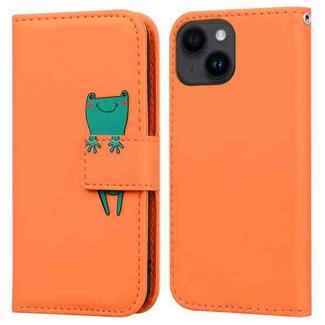 For iPhone 14 Plus Cartoon Buckle Horizontal Flip Leather Phone Case(Orange)
