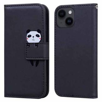 For iPhone 14 Plus Cartoon Buckle Horizontal Flip Leather Phone Case(Black)