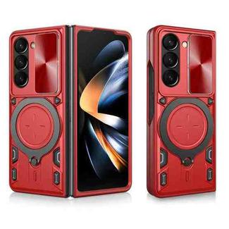 For Samsung Galaxy Z Fold7 CD Texture Sliding Camshield Magnetic Holder Phone Case(Red)
