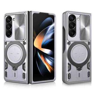 For Samsung Galaxy Z Fold7 CD Texture Sliding Camshield Magnetic Holder Phone Case(Silver)